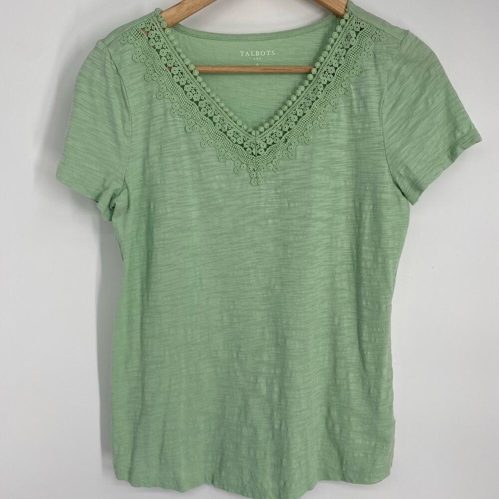 Talbots Top Womens Small Mint Green Lace Collar Trim Classic Traditional Coastal